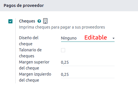 Captura de los ajustes de edición de los Cheques