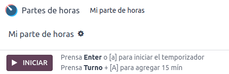 Captura de pantalla del módulo de Parte de Horas que te permite fichar según te conectes al trabajo