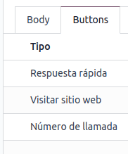 Detalle de las opciones disponibles de la columna de Tipo en la pestaña Buttons