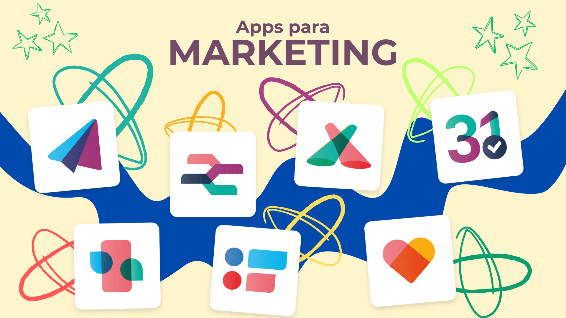 Aplicaciones que pertenecen a la sección de Marketing: Email Marketing, SMS Marketing, Automatización de Marketing, Encuestas, Eventos, Citas y Marketing Social